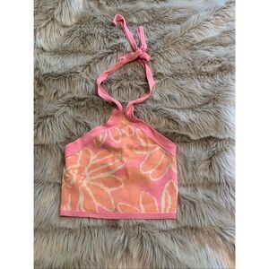 Mable pink and orange floral knit halter crop top small